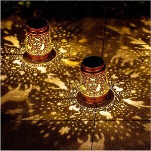 2 Pack Cat Outdoor Solar Hanging Lanterns Waterproof LED Solar Lights